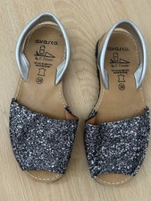 Avarca Leather Sandals Grey/Silver Glittery  Front,Silver Strap at Back. Size 38