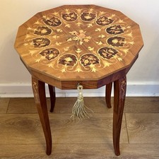 Vintage Italian Marquetry Wooden Inlaid Musical Lidded Table - Working w./ Key