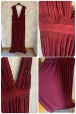 Brand New ASOS  Wine Red Maroon Lace Detail Front Slits Maxi Formal Dress Size14