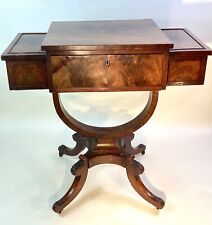 Antique Regency Mahogany Sewing or Work Table. Flame Veneers. Original. Unusual.
