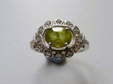 Ambilobe Sphene & White Zircon Silver Ring, Size N-O, 1 of 50 Pieces, 1.30 cts.