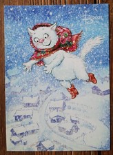 Modern Russian Art CAT postcard - Murochka- Snegurochka BLUE CAT by Irina Zenyuk