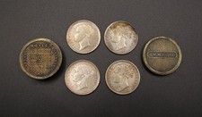 1846-1850 SET OF 4 x VICTORIAN WHIST COUNTERS IN HOYLE'S BOX