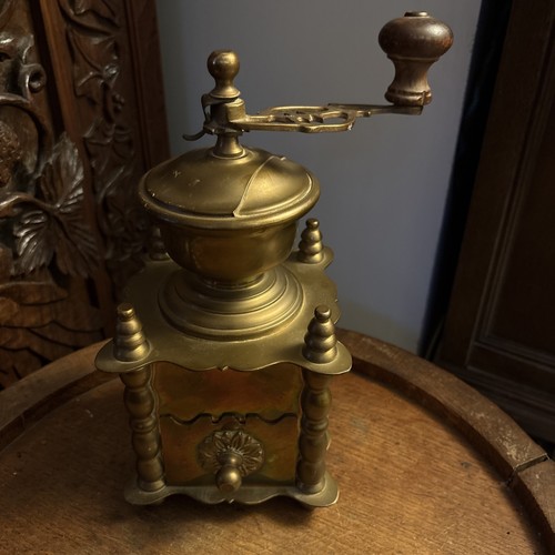 Antique brass coffee grinder - antique,
