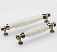 Traditional Style White Crackle Glaze Ceramic Kitchen Door Drawer Handle, Knob