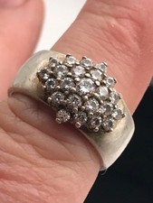 Vintage Diamonique cz cluster heavy sterling silver band ring size P