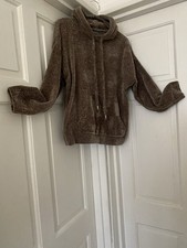 Soft Warm Cosy Through Pocket Fawn Brown Chenille Hooded Lounging Jumper L 14/16