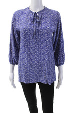 Tucker Womens Textured Long Sleeve Pattern Sleek Blouse Blue Size XXS