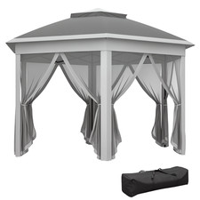 Outsunny 3x4m Hexagon Gazebo w/ Mesh Curtains Outdoor Garden, Dark Grey
