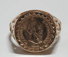 9ct Yellow Gold Maximiliano Emperador Coin Signet Ring Vintage Style Size Q