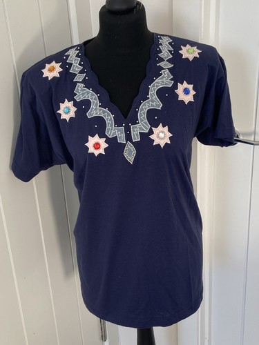 Ladies navy top - short, sleeves