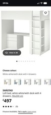 White Ikea Smasted Loft Bed  With Desk