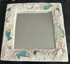 Fishes Fish Mirror Square Free Standing Wall Hanging 8.5” Square Seaside Decor