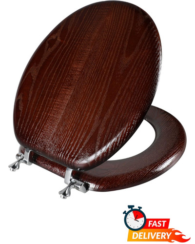 Round wood veneer toilet - wood,