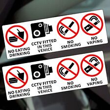 2 x Stickers Taxi No Smoking Vaping Eating Drinking CCTV Window Reverse Signs M