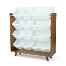 Humble Crew Morgan 12-Bin Toy Storage Mid-Century Organizer in Wood/White