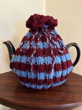 new hand knitted Light Blue & Claret Tea Cosy to fit 6 cup tea pot. 