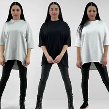 Ex Zara Oversized Cotton T-shirt Top High Collar in Black White Grey - S M L