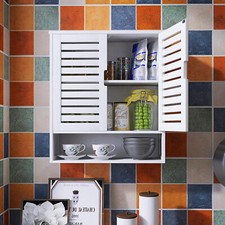 White Floating 2-Door Wall Cabinet Adjustable Shelves fr Kitchen Bathroom Office