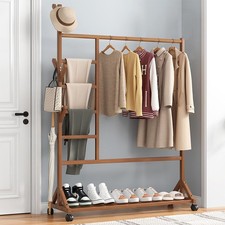 HomeRolling Wooden Clothes Rail Rack Hanging Rail Stand Storage Open Wardrobe uk