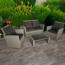4 Piece Rattan Garden Furniture Glass Coffee Table Conservatory Patio Grey Black