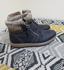 Womens Pavers Dual Zip Wool Knit Collar Ankle Boots size 6 EU 39 Navy & Beige