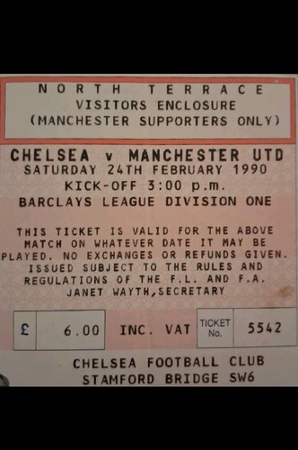 Away ticket 1990 - 1990, chelsea