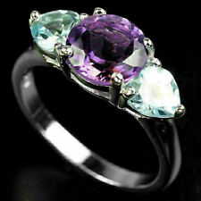 Silver Ring Amethyst Topaz Heart Genuine Gems Solid Sterling Size R 1/2  US 9
