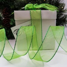 New Christmas Ribbon Wire Edged Green Shimmer Craft Bows Gift Wrapping 'Emmy'
