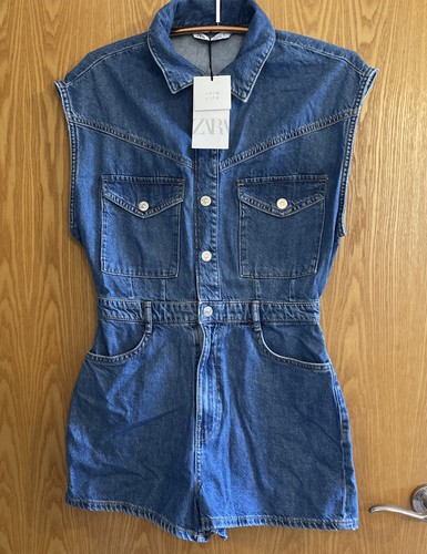Zara blue denim playsuit - blue,
