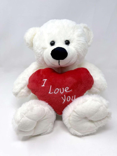 White teddy bear holding red - teddy,