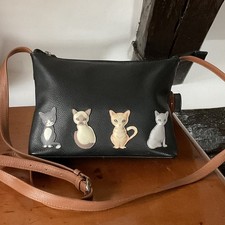 Mala Black Leather Kittens Cross Body/ Shoulder Bag VGC