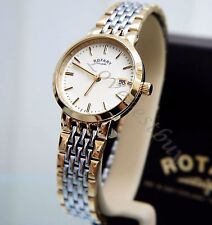 ROTARY LADIES WATCH Two Tone Gold Plated SELF ADJUSTABLE BRACELET Boxed RRP £189