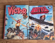 Pair Vintage Unclipped  War Annuals  The Victor Book For Boys 1981, Battle 1980