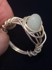 925 Silver Wrapped Wire Agate Nugget Artisan Ring sz N