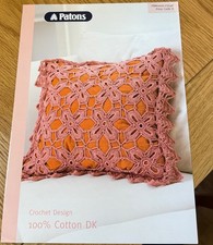 Patons Crochet Pattern For Lacy Design Cushion Cover Cotton DK Yarn Lovely