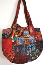 Patchwork blockprint shopper handbag bag colourful hippy boho zip Indian ethnic