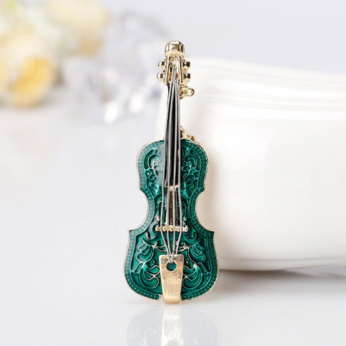 Green violin brooch fashion - green,