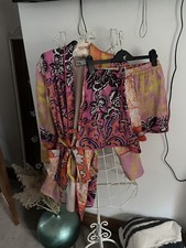 Zara Co Ord Set Printed High Waist Shorts Kimono With Belt Size S Bloggers