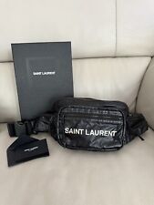 Authentic YSL SAINT LAURENT Belt Bag Waist Bum Pouch Black Nylon Silver