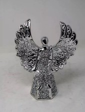 Silver Crushed Jewel Diamond Sparkly Angel Girl Ornament Shelf Sitter