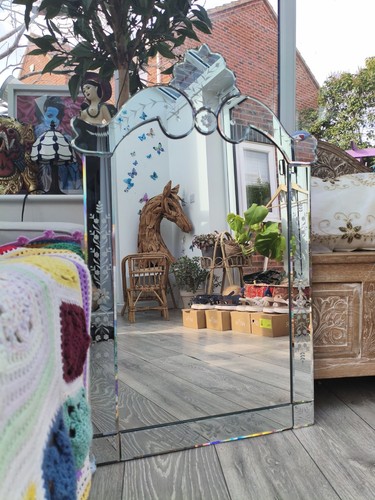 Vintage venetian etched - etched, glass