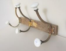 Victorian Wooden Coat Rack Brass Hat Hangers Hooks Old French Wood Antique 17"W