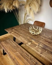 Industrial Scaffold Board DINING TABLE & BENCH Trapezium Steel Legs Reclaimed