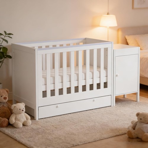 White baby cot teething - cot,