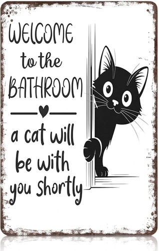 Vintage black white cat - black, &