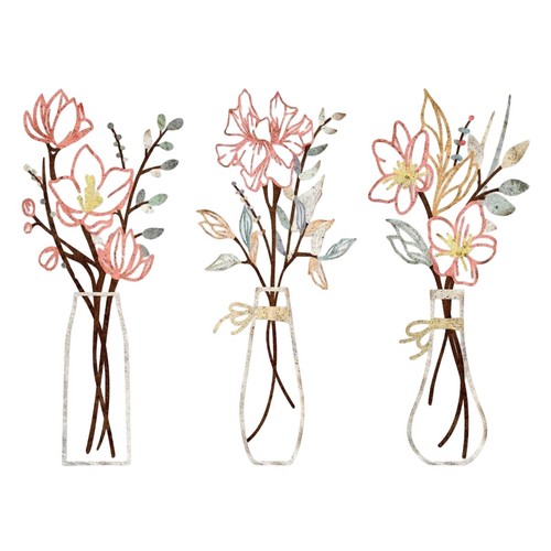 3pcs metal flowers - metal, wall