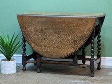 Antique Oak Barley Twist Drop Leaf Dining Table Farmhouse Cottage Rustic 