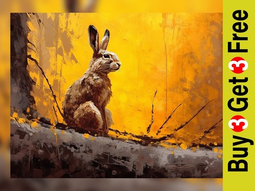 Golden hare oil painting print - hare,