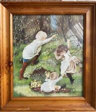 Childhood Picture of Children Playing in Countryside in Wooden Framed Print .
